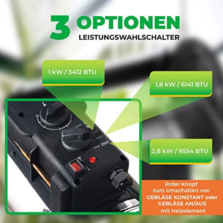 Bio Green Elektrogebläseheizung Phoenix, Gewächshausheizung, Heizung, Gebläseheizung, IP X4, 2800 Watt, 230 V, - PHX 2.8 – Bild 9