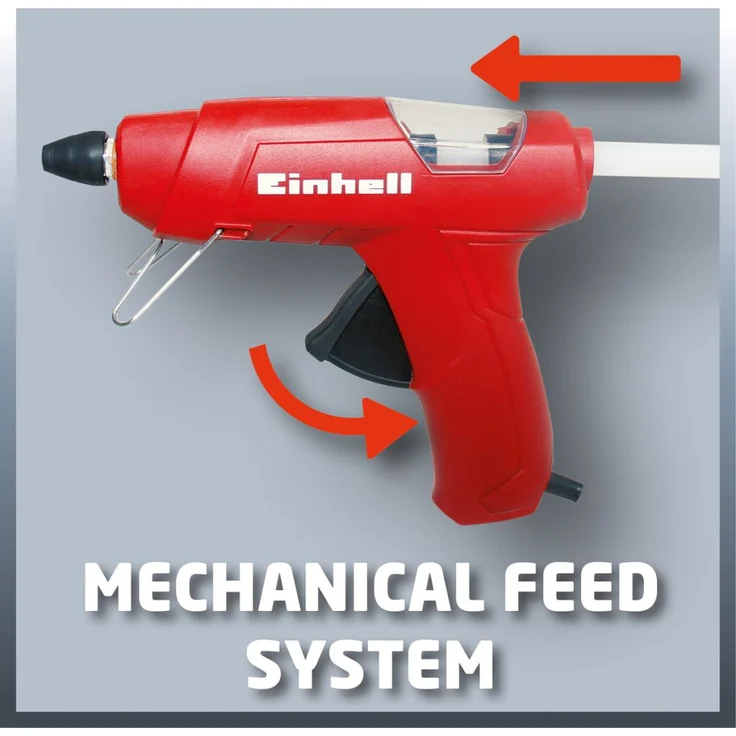 Einhell Heißklebepistole TC-GG 30 (mechanischer Vorschub, Sichtfenster, Aufstellbügel, inkl. Standard-, Flach-, Verlängerungsdüse, 3 Klebestifte) – Bild 4