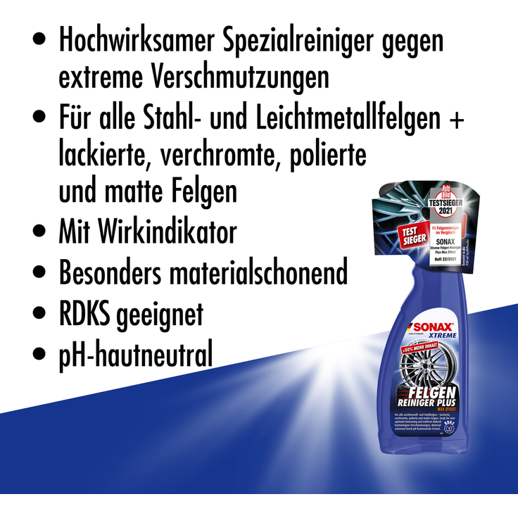 SONAX 02305410 XTREME Felgenreiniger PLUS mit XTREME Reinigungs- und Trockentuch Aktions Set 500 ml Citrus Duft für alle Stahl-und Leichtmetallfelgen und Räder mit RDKS ph-hautneutrale Formel – Bild 6
