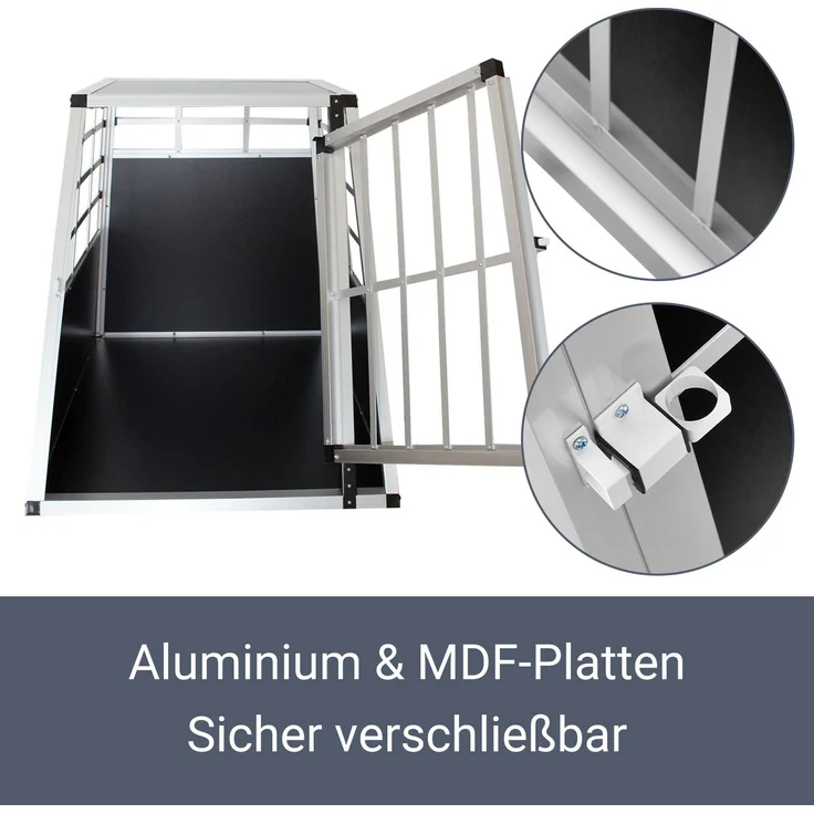 Juskys Alu Hundetransportbox L - 91 × 65 × 69 cm – Auto Hundebox robust & pflegeleicht – Gittertür verschließbar - Autotransportbox für Hunde – Bild 6