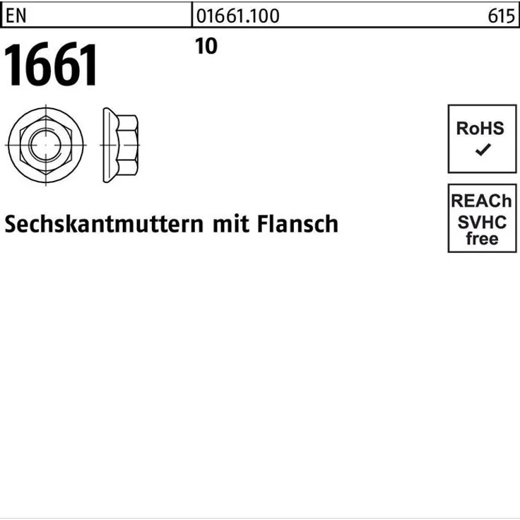 DIVERSE Sechskantmutter EN 1661 m.Flansch M 8 10