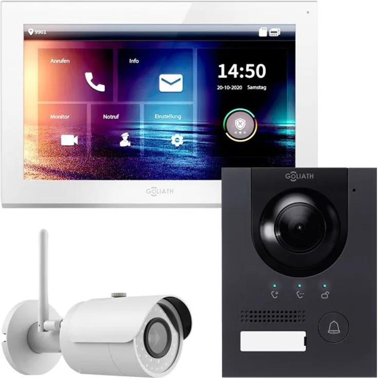 GOLIATH IP Video Türsprechanlage Unterputz Set für 1 Familienhaus Anthrazit 1x 10 Monitor Weiß mit WiFi-Kamera
