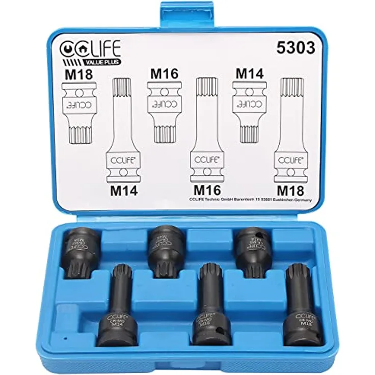 XZN Kraft Bit Einsatz Satz 1-2-'-' (12,5 mm) Vielzahn Spline Innenvielzahn M14 - M18 Biteinsätze für Schlagschrauber