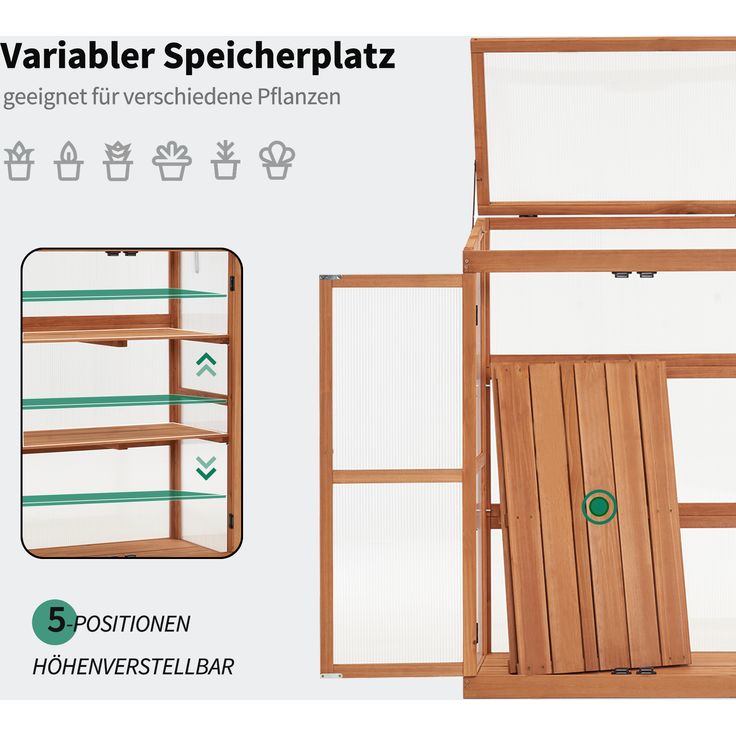 M MCombo Gewächshaus Frühbeet aus Holz, für Balkon & Garten, Klein Treibhaus Greenhouse Aufsatz Kasten winterfest, 46 76 110cm, 0760 (Natur) – Bild 3