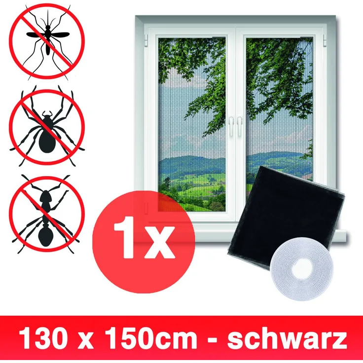 Grafner Insektenschutz Fliegengitter Fenster 130x150cm mit Klettband IS10909 schwarz