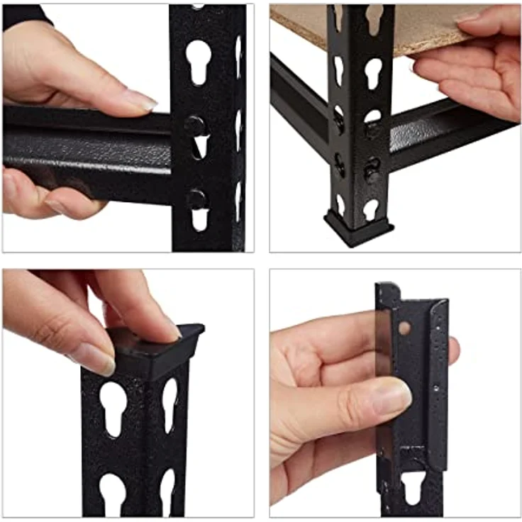 Schwerlastregal zum Stecken, HBT: 183x91x46 cm, Traglast: 1800 kg, 5 Ebenen, Keller & Garage, Stahl, schwarz – Bild 6