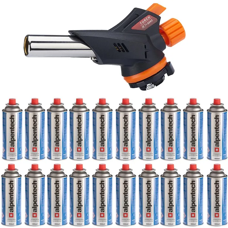 Gasbrenner Bunsenbrenner Lötlampe Lötbrenner Gasanzünder + 20 Gaskartuschen 227g