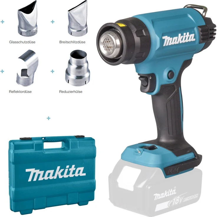 Makita DHG181ZK Akku-Heißluftgebläse ohne Akku und Ladegerät mit Düsen – Bild 1