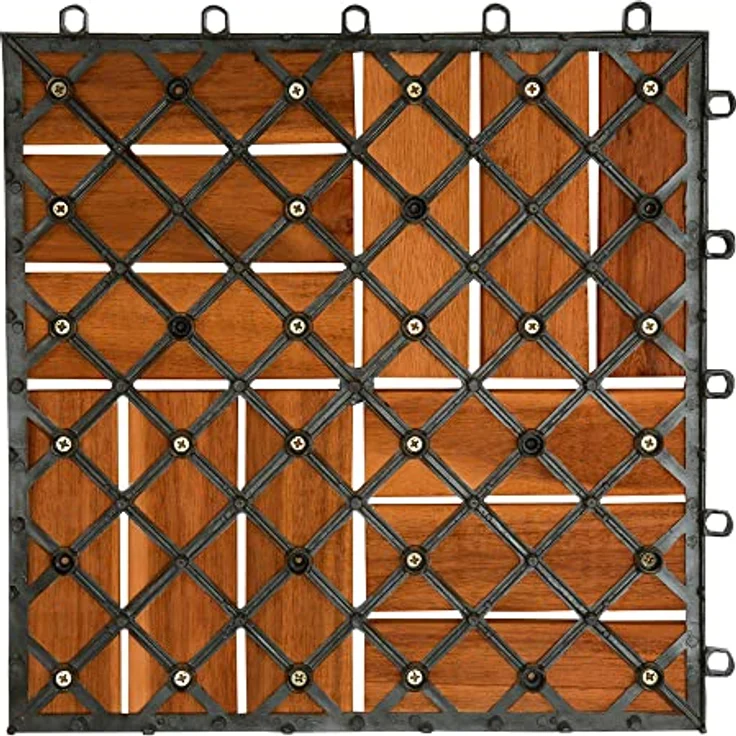 Holzfliese Terrassenfliesen 30x30cm Klickfliese Fliesen Akazie Balkon 11x Akazie Mosaik – Bild 4