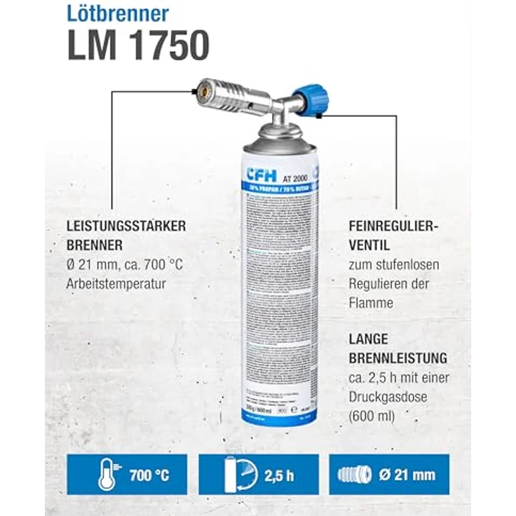 CFH Turbolötbrenner LM 1750 1Stück 330g Propangasdose – Bild 3