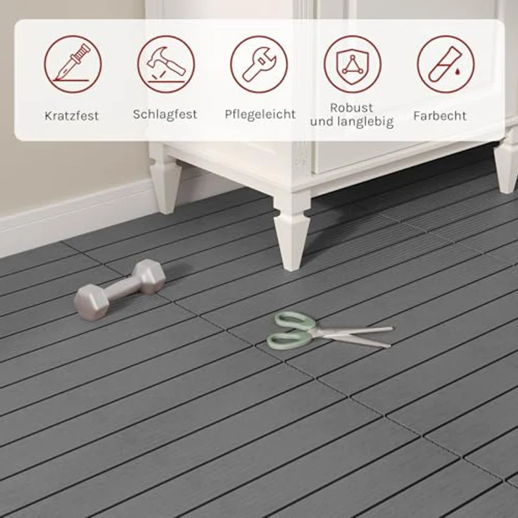 12er-Set WPC Terrassenfliese mit Klicksystem hellgrau – Bild 3