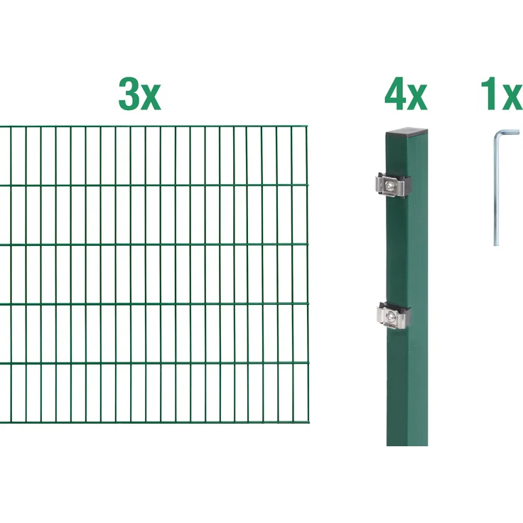 Alberts Doppelstabmatten Zaun, Höhe 180 cm, Länge 6 m, Komplettset zum Einbetonieren, grün, stabil mit 60x40 mm Pfosten – Bild 1