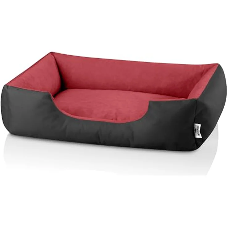 BedDog Hundebett LUPI, Hundekissen mit waschbarem Bezug, Hundesofa für mittel-große Hunde, L, schwarz-rot – Bild 2