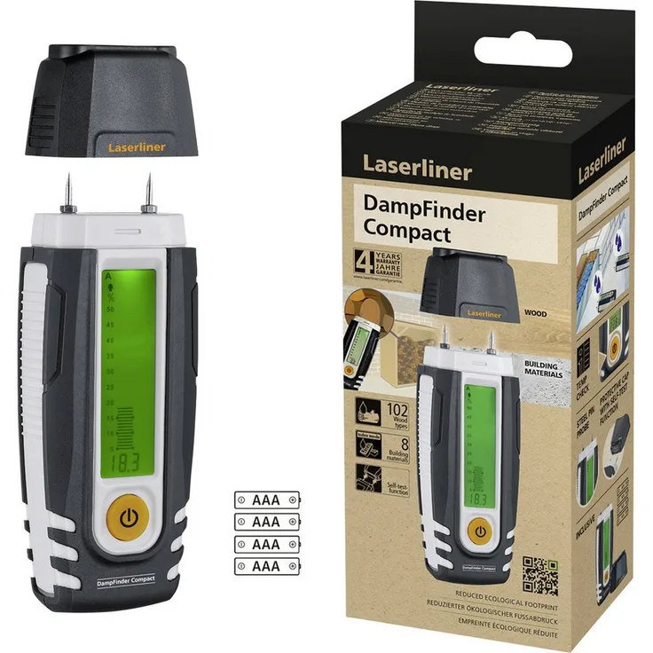 LASERLINER Feuchtigkeitsmesser Laserliner DampFinder Compact Materialfeuchtemessgerät - Präzise Holz- und Baufeuchte Messung, nachhaltige Konstruktion