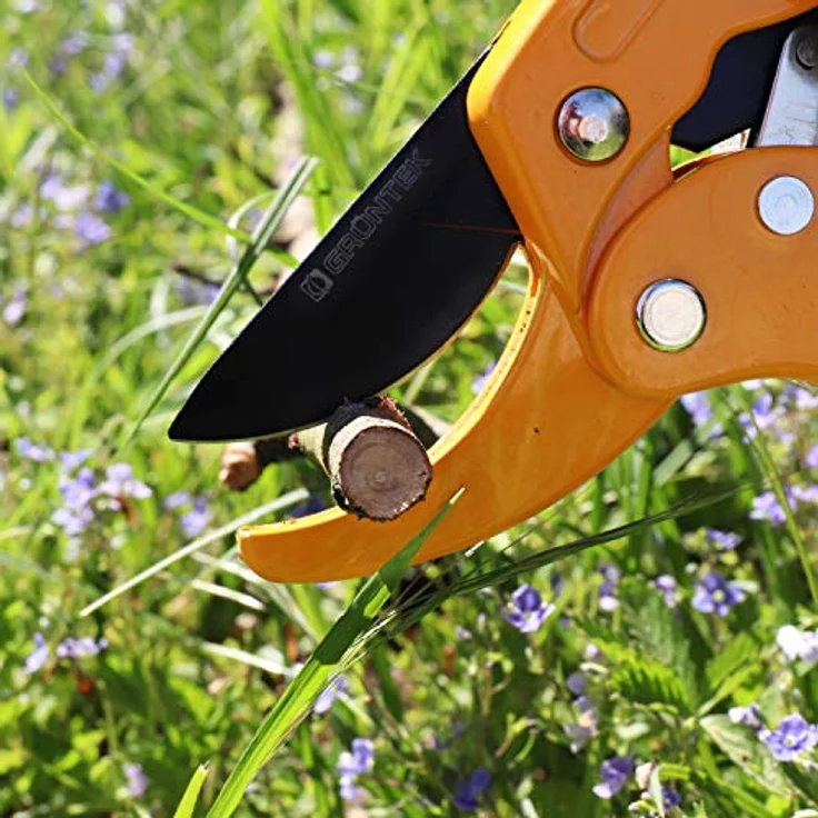 GRÜNTEK Amboss Ratschen Gartenschere UHU 205 mm, SK5 Klinge 50 mm, Schnellverschluss, ergonomische Griff-Form – Bild 4