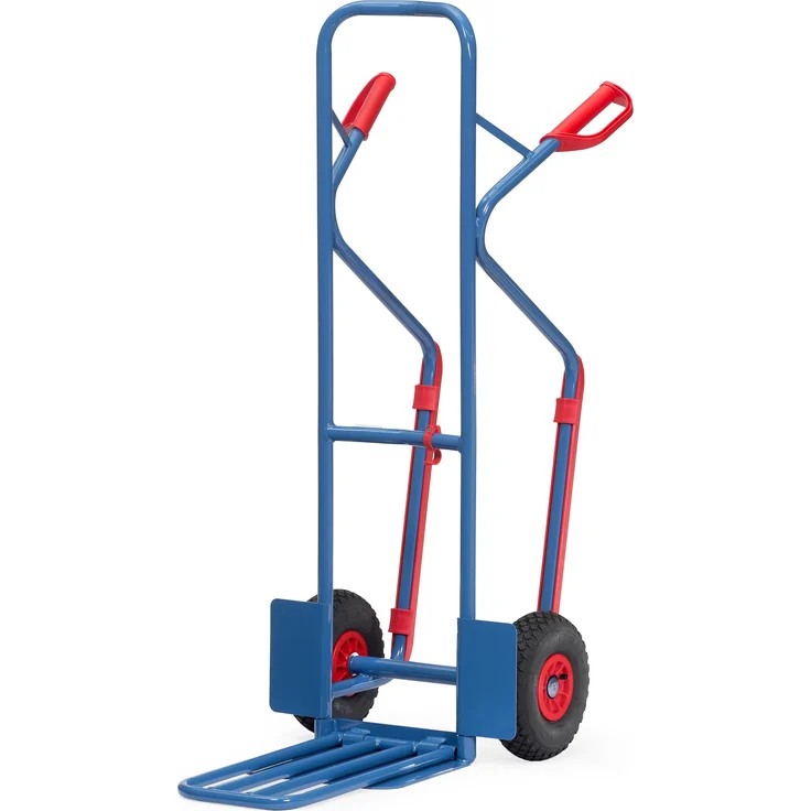 Fetra Paketkarre K1331L, Transportwagen mit klappbarer Stahlrohrschaufel und Luftbereifung, blau, 300 kg Tragkraft – Bild 1