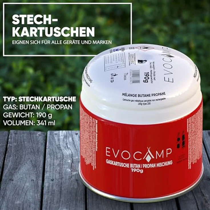 EVOCAMP 6X Stechkartuschen 190g, Propan Butan Gaskartuschen mit Gas Lock System für Gaskocher, Campingkocher, Gasbrenner und Lötlampe – Bild 2