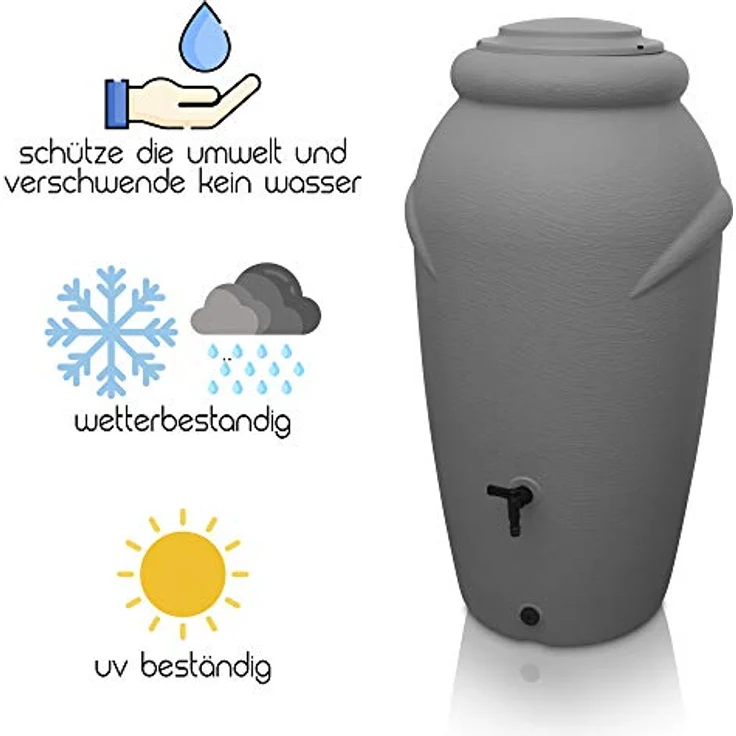 YourCasa Regentonne 210 Liter [Amphore Design] Regenfass Frostsicher - Grau – Bild 3