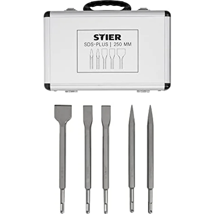 STIER SDS-Plus Meißelsatz 5-tlg. 250mm, Im gepolsterten und stabilen Transportkoffer – Bild 1