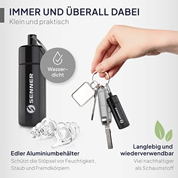 Senner Gehörschutzstöpsel MusicPro, Hi-Fi Ohrstöpsel für Konzert und Festival, transparent, SNR 20 dB, hypoallergen, inkl. Aluminiumbehälter – Bild 6