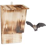 Relaxdays Fledermauskasten, Unterschlupf für Fledermäuse, HBT: 37 x 22 x 12,5 cm, geflammt, Fledermaushotel, Holz, Natur