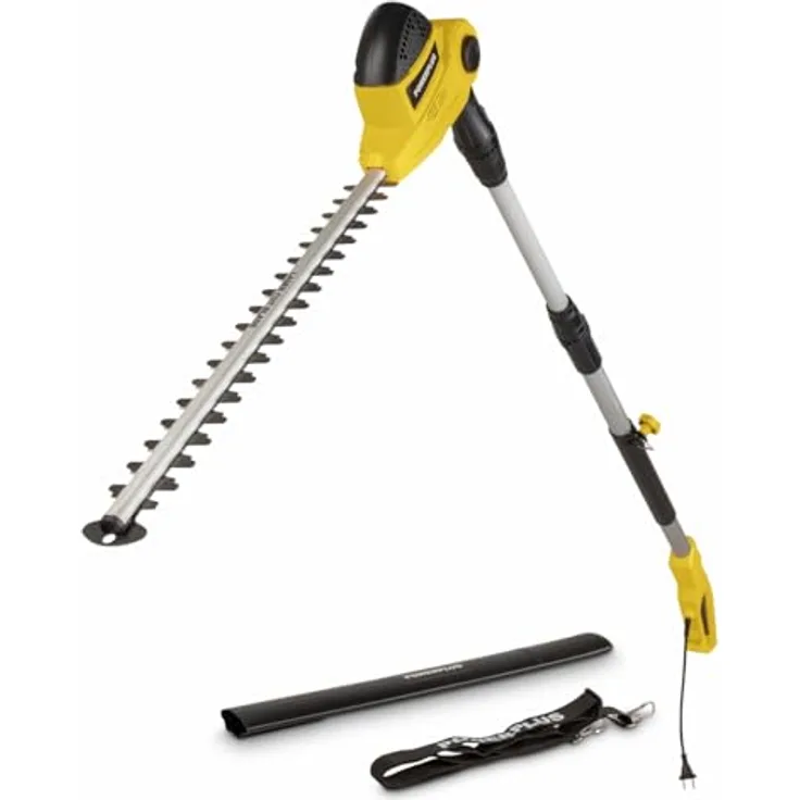 Powerplus POWXG2044, Teleskop-Heckenschere mit 550 W Motor, 550 mm Klingenlänge und verstellbarem Schneidkopf, gelbes Gehäuse