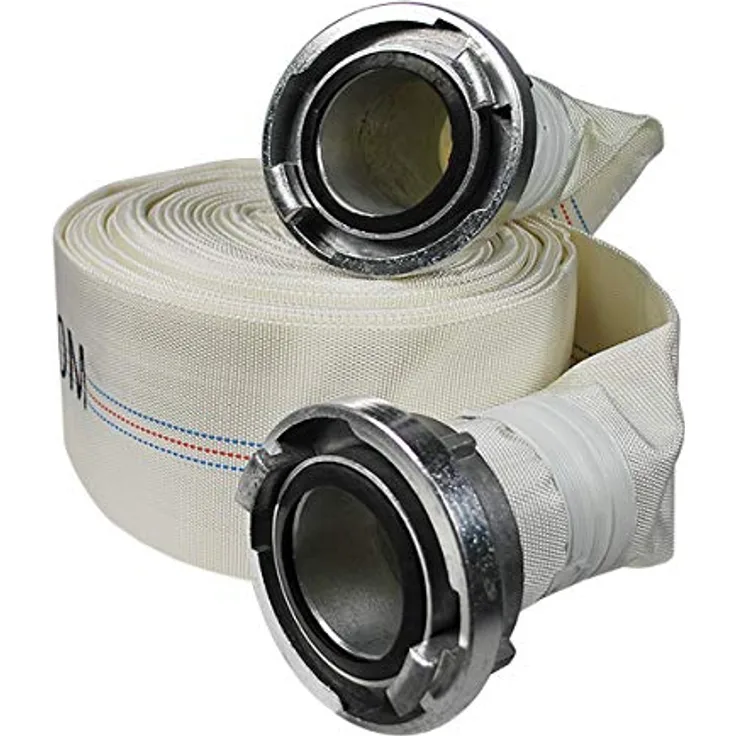 HELO 30 m Feuerwehrschlauch 3 Zoll, Typ B Storz Kupplung aus Aluminium, wetterfest aus Polyester Gewebe, PVC Innenfutter, max. 10 bar Druck