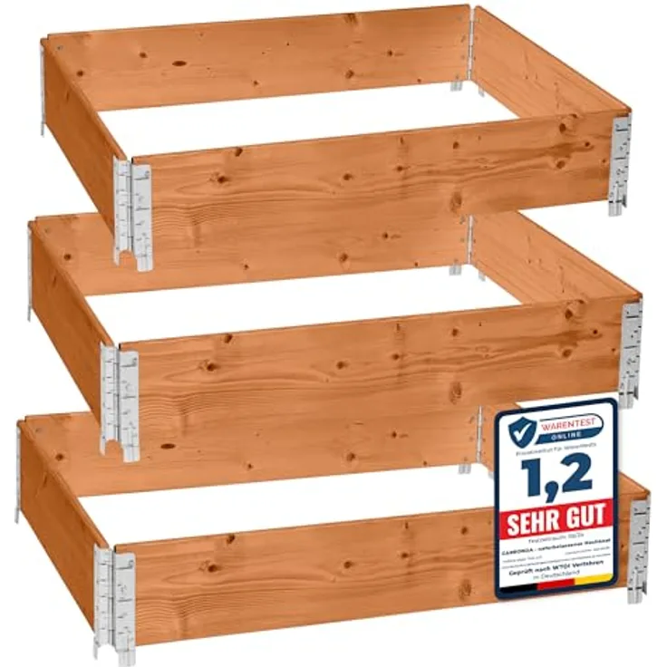 Garronda naturbelassene Hochbeete Palettenrahmen 120x80x20 cm 3 Stück faltbar stapelbar - für Pflanzen Blumen Kräuter Braun GD-0075