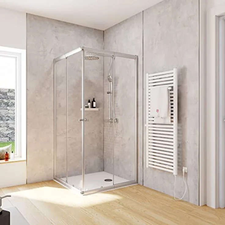 Schulte Duschkabine Corner Eckeinstieg mit Silberfarbenen Schiebetüren, 4 mm Sicherheitsglas (ESG) Klar, 90x90 cm, Montage auf Duschwanne oder Fliese – Bild 1