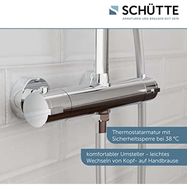 SCHÜTTE MADURA Duschsystem mit Thermostat, Duschset mit großer Regendusche (Ø 24 cm) und verstellbarer Handbrause, Brauseset mit Duschstange, Duschsäule Duschpaneel, Chrom – Bild 3