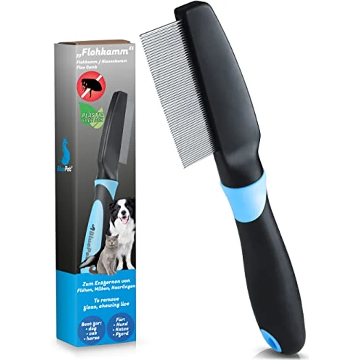 BluePet "FlohGo" Professioneller Flohkamm & Läusekamm Für Hunde & Katzen - Sanft & Sicher Dank Abgerundeter Zinken – Bild 1