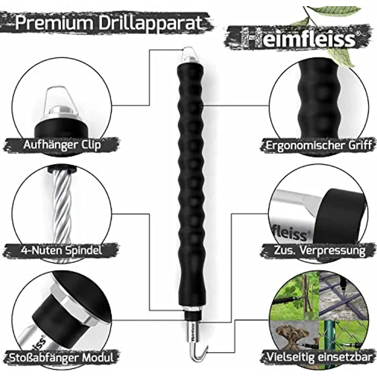 Heimfleiss® Drillapparat Driller + verkupfertem Rödeldraht 1,0 x 100-160 mm (250 Stk.) - hochwertiges Set aus Drahtbinder Rödelzange & Bindedraht Sackverschluss - Drahtverschluss Ösendraht Drill Draht – Bild 3