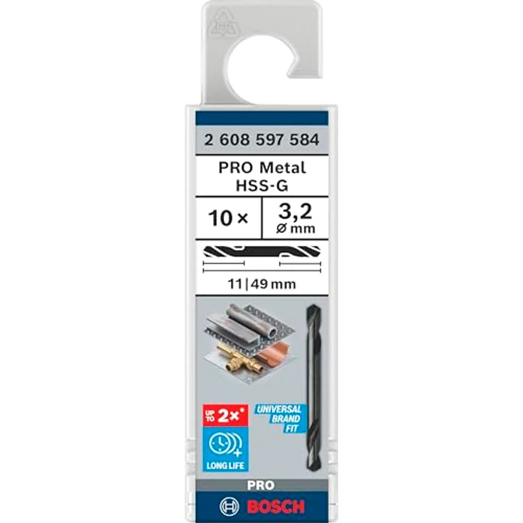 Bosch Accessories 2608597584 HSS Doppelendbohrer, 3.2mm Durchmesser, 49mm Gesamtlänge, geschliffen, Zylinderschaft, 10 Stück – Bild 2
