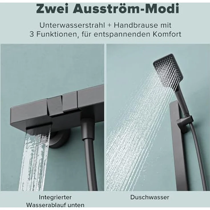 doporro Duschsystem10, Duscharmatur mit Regendusche und 3 Strahlarten, höhenverstellbare Aluminium Duschstange, grau – Bild 3