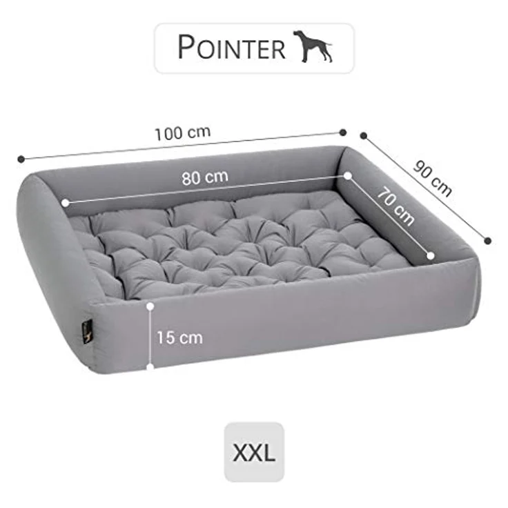 Doctor Bark Pointer | Hundebett mit Hundekissen - orthopädisch, waschbar, bequem (XXL - 100x90 cm, Hellgrau) – Bild 5