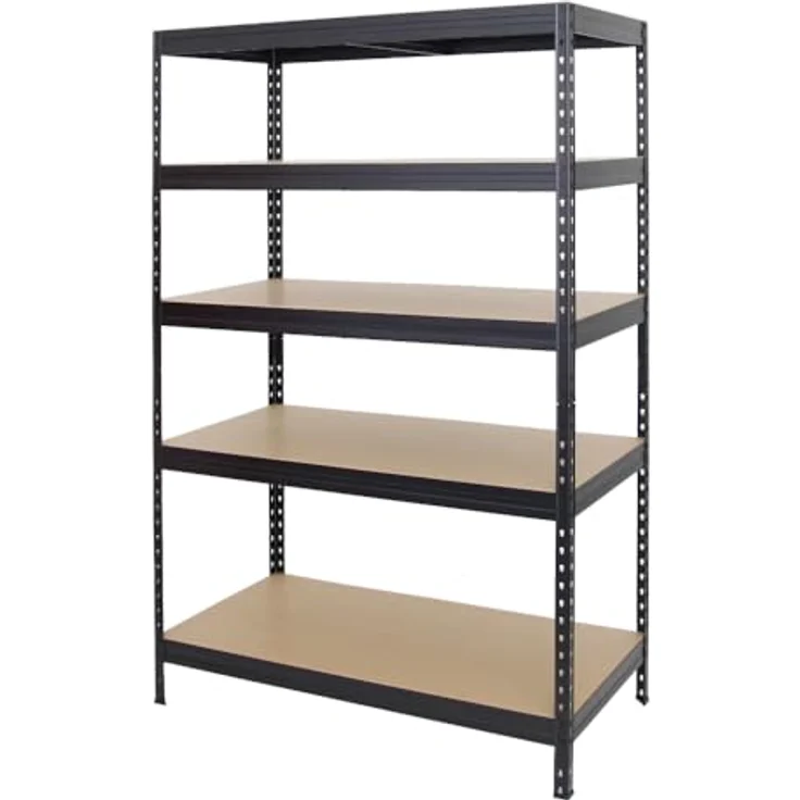 Proregal Schwerlastregal Rivet, 180 x 120 x 60 cm, Traglast 250 kg pro Boden, 5 verstellbare MDF-Böden, Stecksystem, Schwarz – Bild 7