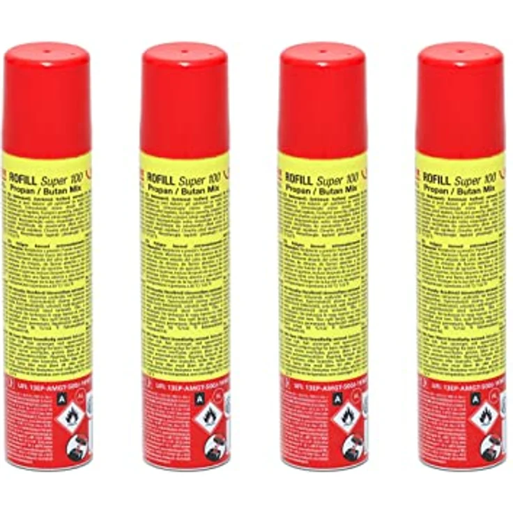 ROTHENBERGER Industrial RoFill Super 4x Nachfüllgas 100 ml, Gaskartusche mit hohem Reinheitsgrad für Feuerzeuge und Gasbrenner inkl. 5 Adapter – Bild 1