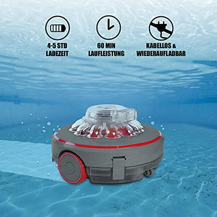 Mauk® Pool Bodenreinigung Robotersauger | Li-Ion Akku | 200 m² rund & kabellos | DAS! Original mit Weltraum Stickerset – Bild 2