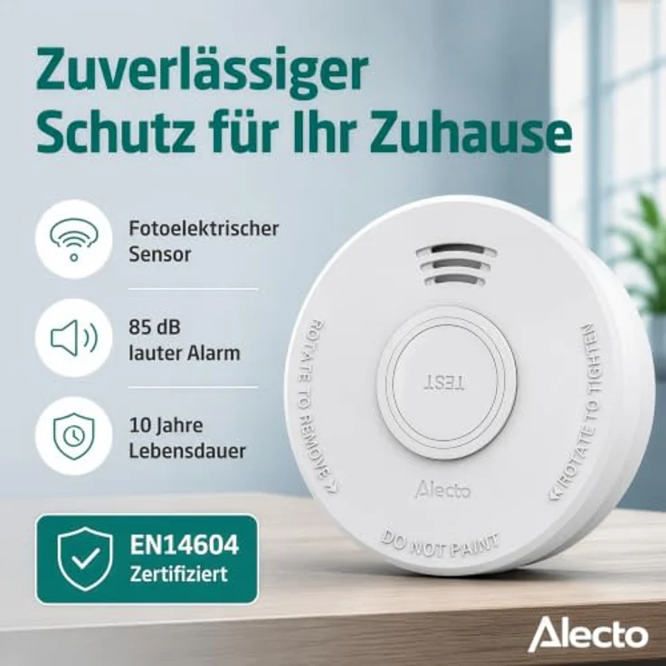 Alecto SD110, Stand-Alone-Rauchmelder mit fotoelektrischem Sensor, 85 dB Alarm, 1-Jahres-Batterie, weiß – Bild 2