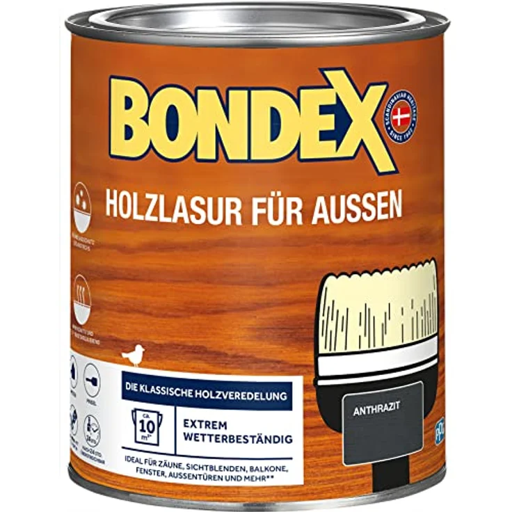 Bondex Holzschutzlasur Außen, UV-Schutz, Anthrazit, 0,75 l – TÜV-geprüfte Witterungsbeständigkeit, für Carports, Zäune und Fenster – Bild 1