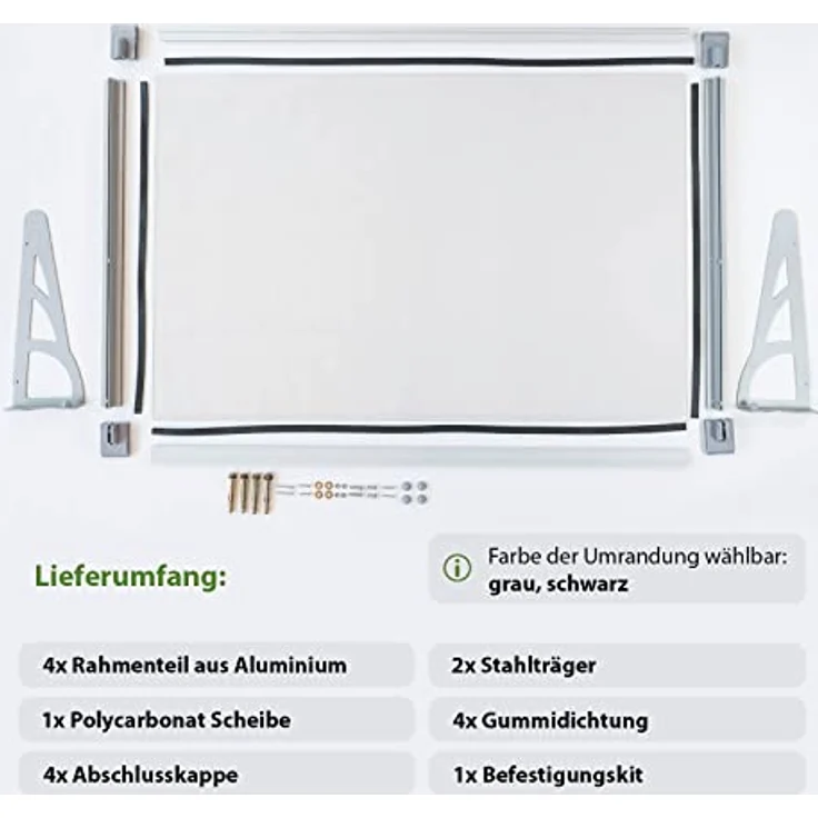 Trutzholm Aluminium Vordach II als Haustürvordach 120 x 80 cm schwarz Türdach Türvordach Haustürvordach Pultvordach – Bild 6