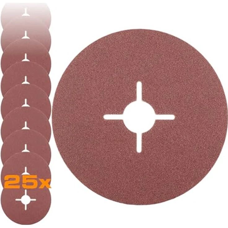 RHODIUS KFS Fiberscheibe, 125 mm, K120, Set mit 25 Stück, optimiert für Winkelschleifer, hohe Zerspanungsleistung und Lebensdauer – Bild 1