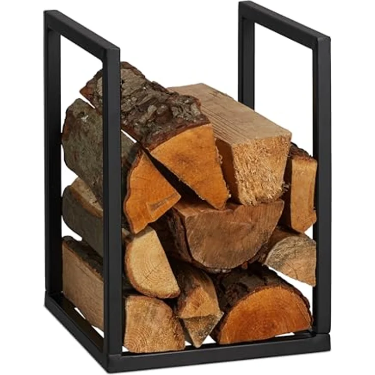 Relaxdays Kaminholzregal, Metall, 40x30x30 cm, schwarz, für Feuerholz und Stapelholz, robust und modern – Bild 1