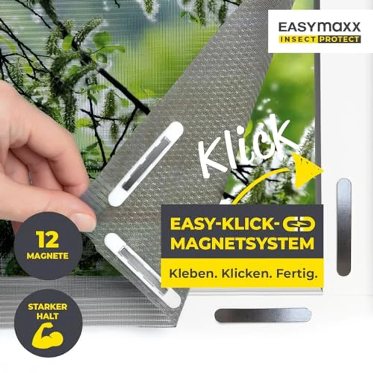 EASYmaxx Moskitonetz mit Pollenschutz mit Magnetbefestigung fürs Fenster - 150 x 130 cm - grau – Bild 4