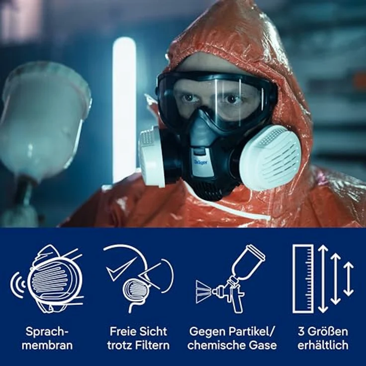 Dräger X-plore 3300 Maler Halbmasken-Set inkl. A2 P3 Kombi-Filter , Größen S-M-L , gegen Gase, Dämpfe, Fein-Staub und Partikel , Größe M – Bild 5
