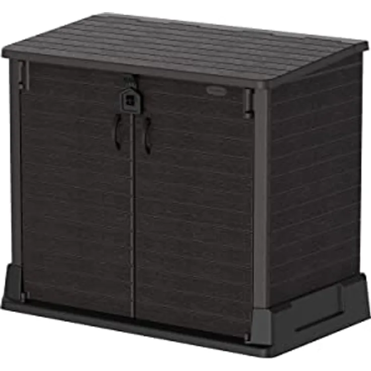 Duramax Cedargrain StoreAway 850L Kunststoff-Gartenhaus - Outdoor-Gartenhaus, Mülltonnenbox, Solide Konstruktion, ideal für Werkzeuge, BBQs und Mülltonnen 2x 120L, 130 x 74 x 110 cm, Dunkelbraun
