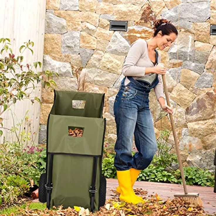 Relaxdays Laubwagen, großer Gartentrolley, klappbare Laubkarre für den Garten, 2 Luftreifen, Laubsack 160 Liter, grün – Bild 2