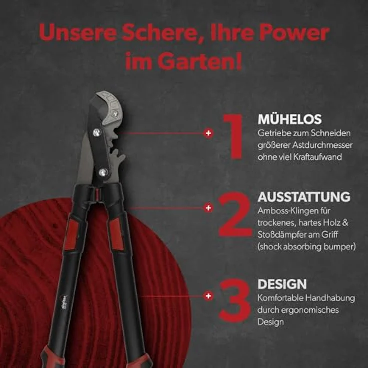 siwitec Teleskop-Amboss-Astschere SG-23, Getriebeastschere mit ergonomischem Griff, 66-92 cm, schwarz-rot – Bild 4