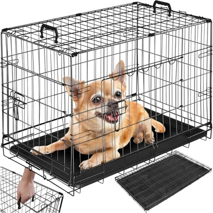 tectake® Hundekäfig, Hundegitter Box, Dog Kennel, Hundebox faltbar, Transportbox stabil, für Hunde und Welpen, 78 x 48 x 52,5 cm - Stahl, für Auto, Camping und Zuhause – Bild 1