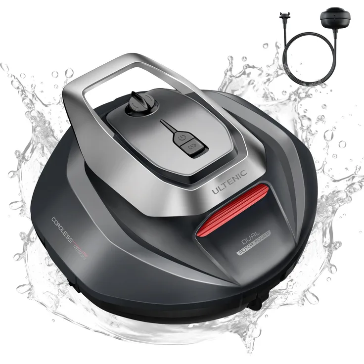 Ultenic Pooleco, Kabelloser Poolroboter mit 5200mAh Akku, 90 Min Laufzeit, 2 Bürstenlose Motoren, Automatische Reinigung, 2.5L Behälter, Selbstparker
